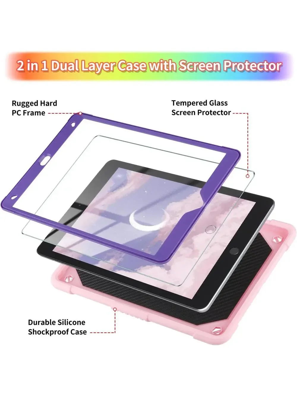 Butterfly iPad Case for Gen 7/8/9 for Kids Pink and Purple with Keychain